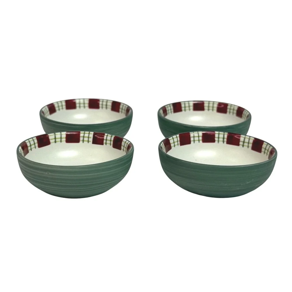 Lenox Winter Greetings Everyday Plaid Condiment Dipping Bowls Set of 4 Green Red